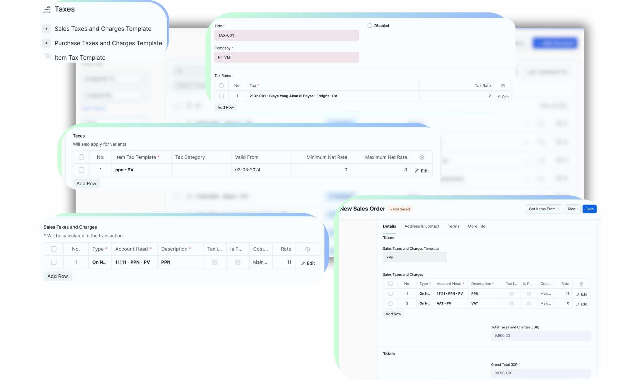 Buat template pajak dan akun pajak sesuai kebutuhan 